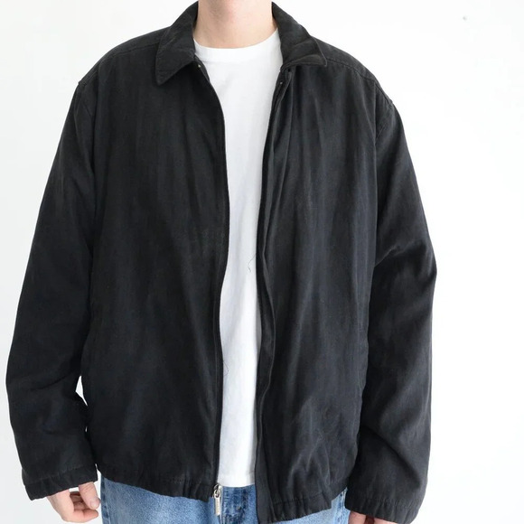Vintage Towne Collection By London Fog Black Faux  Suede Zip Up Lined Jacket - Picture 1 of 8